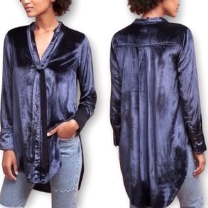Anthropologie Maeve Tie-Neck‎ Crushed Velvet Tunic Blouse